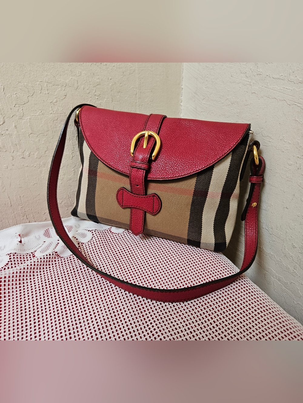 Burberry Small Canvas Leather Check Milton Shoulder Bag AUTHENTIC - Picture 3 of 16